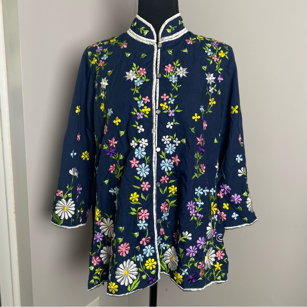Chuchi Medium vintage Blue Floral embroidered top